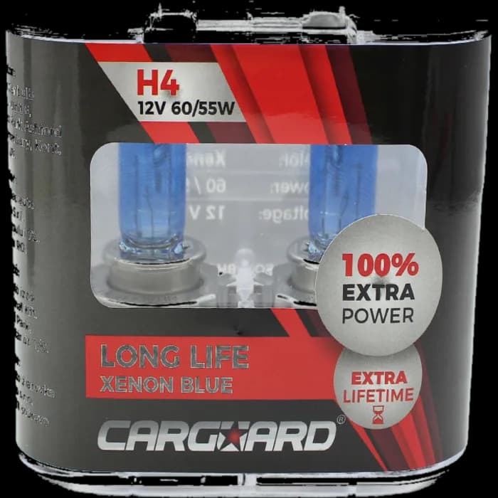 Set de 2 becuri Halogen H4 + 100% Intensitate - LONG LIFE - CARGUARD