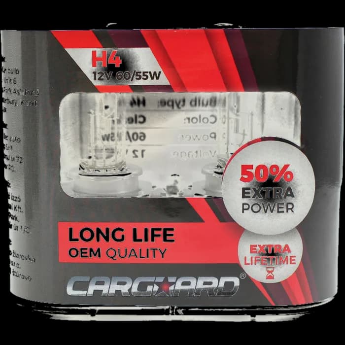 Set de 2 becuri Halogen H4, 55W, +50% Intensitate - LONG LIFE - CARGUARD