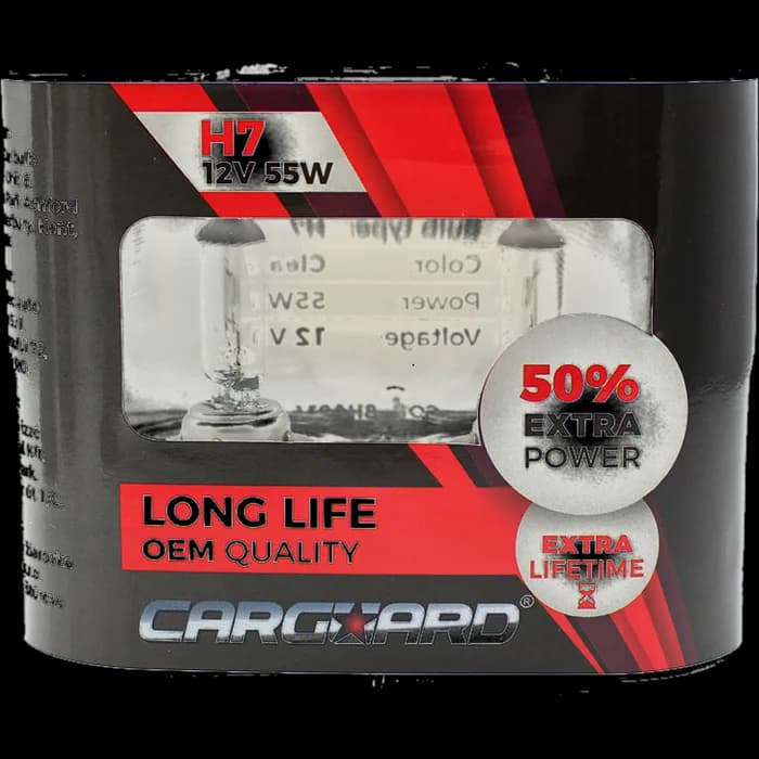 Set de 2 becuri Halogen H7, 55W, +50% Intensitate - LONG LIFE - CARGUARD