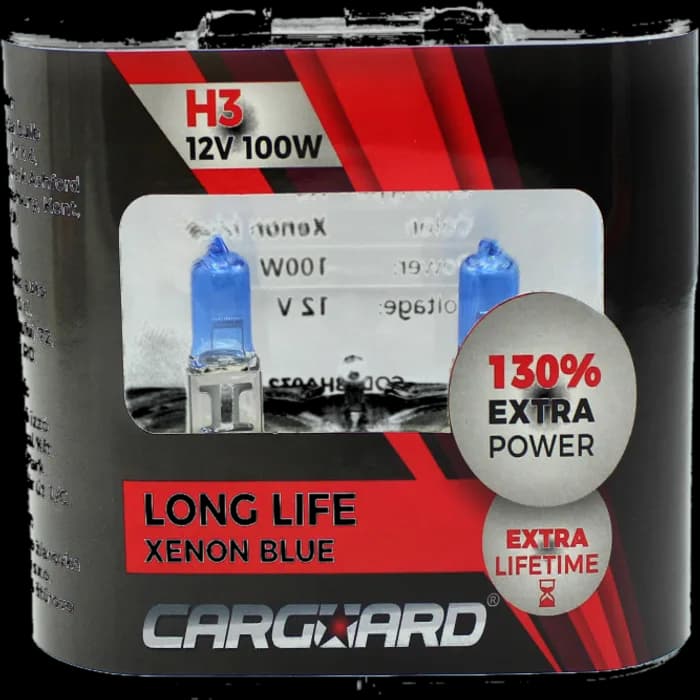 Set de 2 becuri Halogen H3, 100W +130% Intensitate - LONG LIFE - CARGUARD