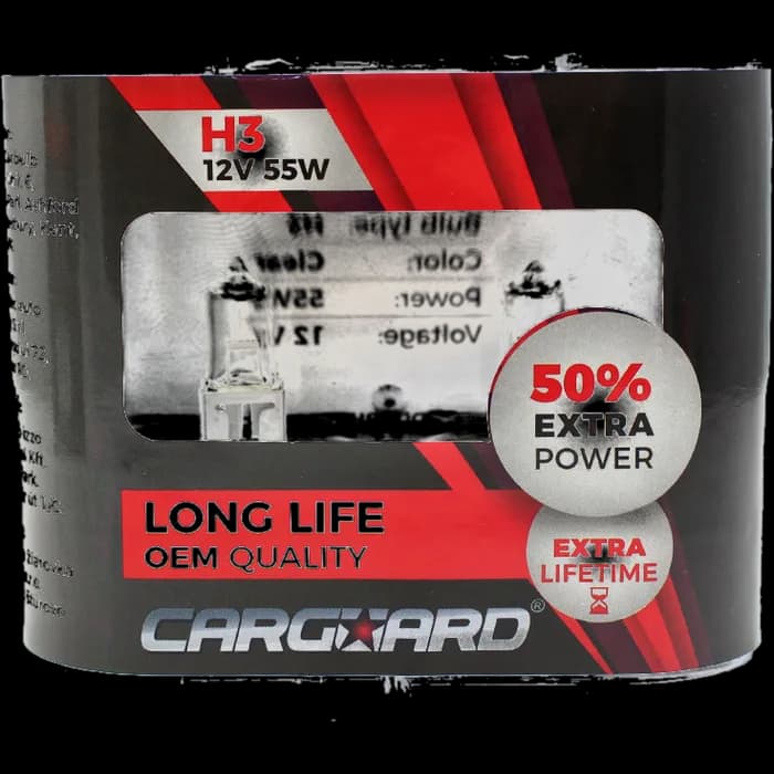 Set de 2 becuri Halogen H3, 55W +50% Intensitate - LONG LIFE - CARGUARD
