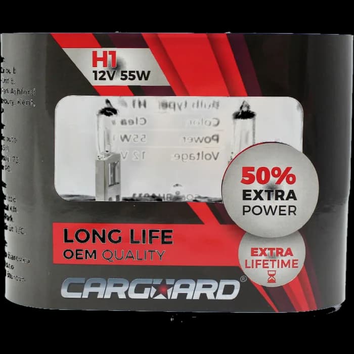 Set de 2 becuri Halogen H1, 55W, +50% Intensitate - LONG LIFE - CARGUARD