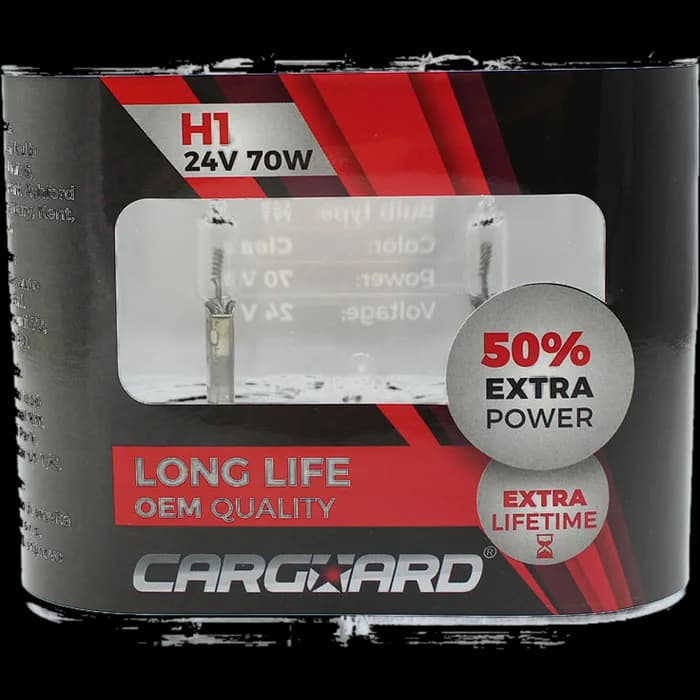 Set de 2 becuri Halogen 24V -  H1, 70W, +50% Intensitate - LONG LIFE - CARGUARD
