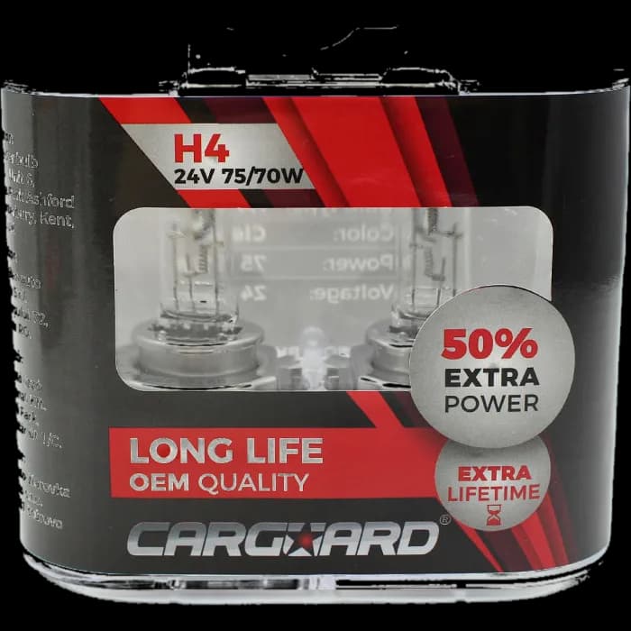 Set de 2 becuri Halogen 24V -  H4, 70W, +50% Intensitate - LONG LIFE - CARGUARD