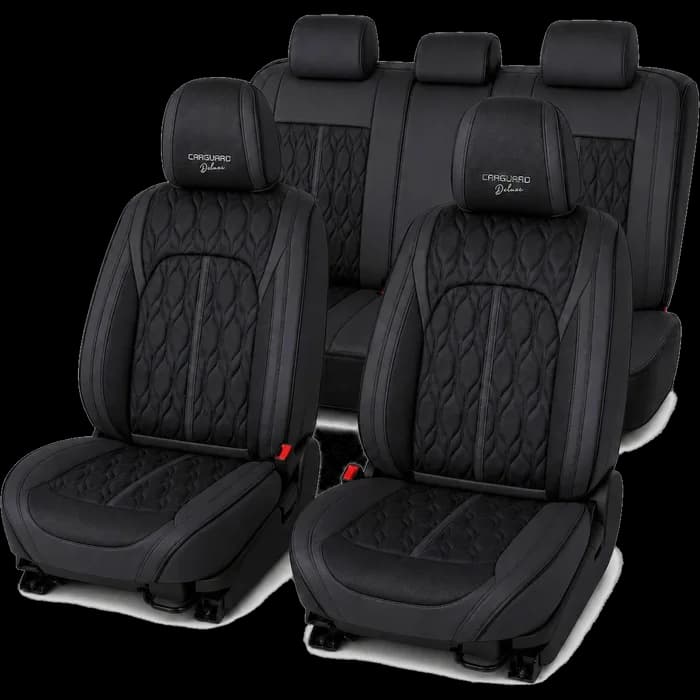 Huse auto premium 5 locuri Carguard Deluxe piele ecologică perforată - negru