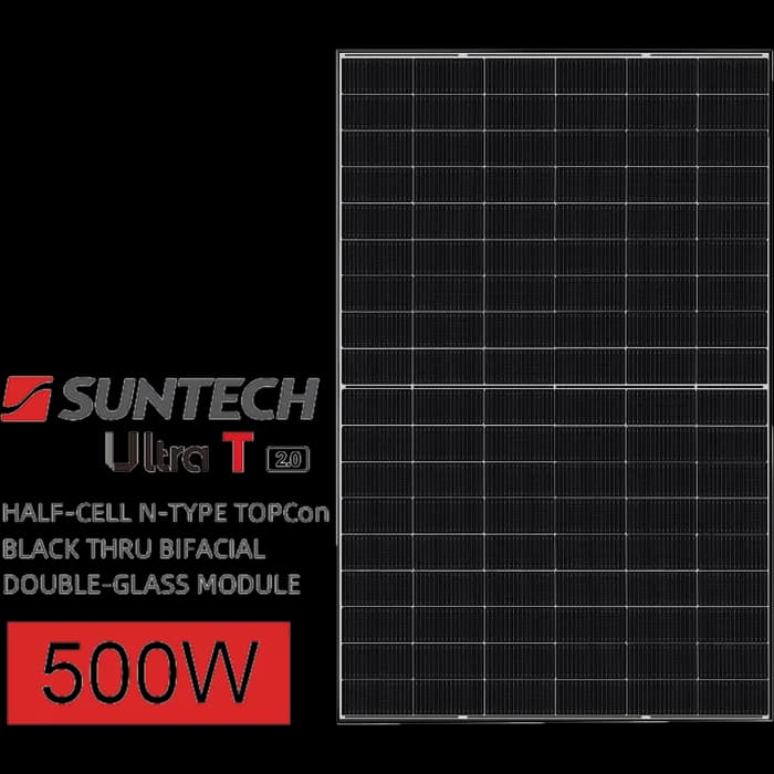 Panou Solar Suntech Ultra T 2.0 500W HALF-CELL N-TYPE TOPCon  BLACK THRU BIFACIAL DOUBLE-GLASS MODULE